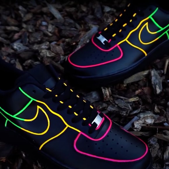 Nike Air Force 1 Black Neon Outline Custom Shoes Blue Green Yellow Pink All Size main image 10